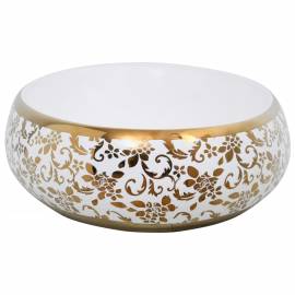 Lavoar de blat, alb și auriu, 59x40x15 cm, ceramică, oval, 5 image