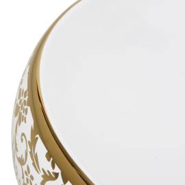 Lavoar de blat, alb și auriu, 59x40x15 cm, ceramică, oval, 7 image