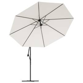 Umbrelă suspendată cu led-uri și stâlp metalic, nisipiu, 350 cm, 5 image