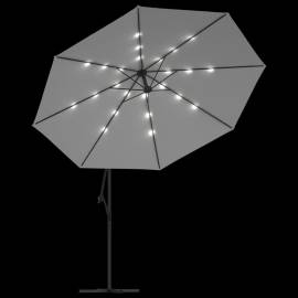Umbrelă suspendată cu led-uri și stâlp metalic, nisipiu, 350 cm, 6 image