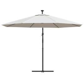 Umbrelă suspendată cu led-uri și stâlp metalic, nisipiu, 350 cm, 7 image