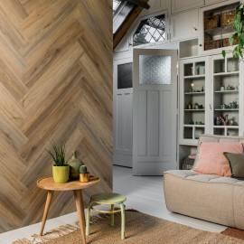 Wallart panouri perete aspect de lemn, maro latte, stejar natural, 2 image