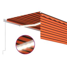 Copertină retractabilă manual cu stor&led, portocaliu&maro 5x3m, 5 image