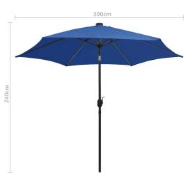Umbrelă de soare, led-uri și stâlp aluminiu, azur, 300 cm, 7 image
