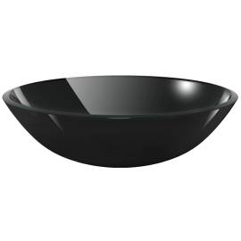 Chiuvetă de baie din sticlă călită, 42 cm, negru, 2 image