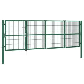 Poartă gard de grădină cu stâlpi, verde, 350 x 120 cm, oțel, 2 image