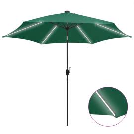 Umbrelă de soare, led-uri și stâlp aluminiu, verde, 300 cm