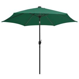Umbrelă de soare, led-uri și stâlp aluminiu, verde, 300 cm, 3 image