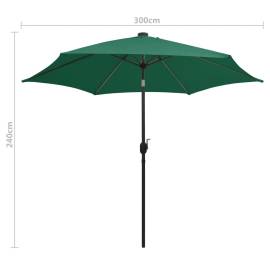 Umbrelă de soare, led-uri și stâlp aluminiu, verde, 300 cm, 8 image
