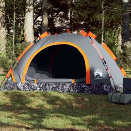 Cort de camping, 3 persoane, gri/portocaliu, setare rapidă