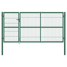 Poartă gard de grădină cu stâlpi, verde, 350 x 140 cm, oțel