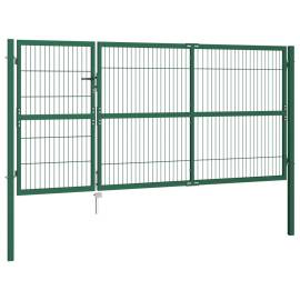 Poartă gard de grădină cu stâlpi, verde, 350 x 140 cm, oțel, 2 image