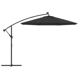 Umbrelă suspendată cu led-uri și stâlp de oțel, negru, 300 cm, 4 image