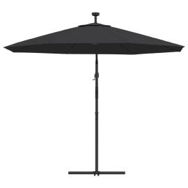 Umbrelă suspendată cu led-uri și stâlp de oțel, negru, 300 cm, 7 image
