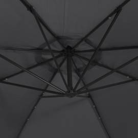 Umbrelă suspendată cu led-uri și stâlp de oțel, negru, 300 cm, 9 image