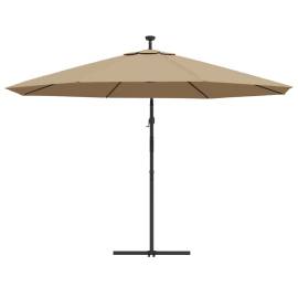 Umbrelă de consolă cu led și stâlp de metal, gri taupe, 350 cm, 7 image