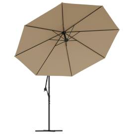 Umbrelă de consolă cu led și stâlp de metal, gri taupe, 350 cm, 5 image
