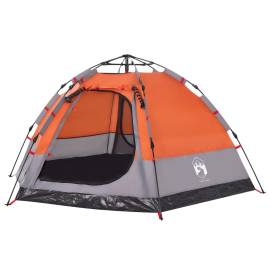Cort camping cabană 4 persoane gri/portocaliu setare rapidă, 5 image