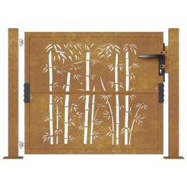 Poartă pentru grădină, 105x105 cm, oțel corten, model bambus, 4 image