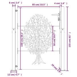 Poartă pentru grădină, 105x155 cm, oțel corten, model copac, 11 image