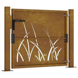Poartă pentru grădină, 105x80 cm, oțel corten, model iarbă, 5 image