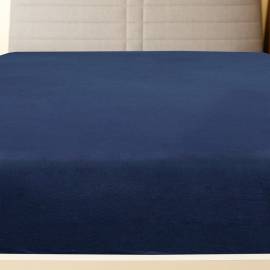 Cearșaf de pat cu elastic, bleumarin, 160x200 cm, bumbac, 2 image
