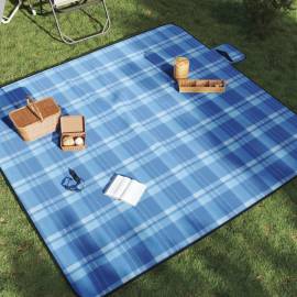 Pătură de picnic pliabilă, carouri albastre, 200x200 cm catifea