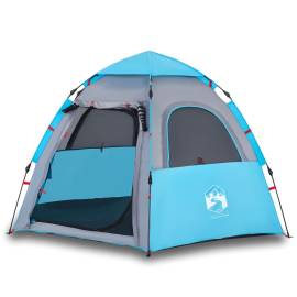 Cort de camping cabană 4 persoane albastru cu eliberare rapidă, 2 image