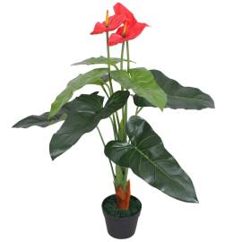 Plantă artificială anthurium cu ghiveci, 90 cm, roșu și galben