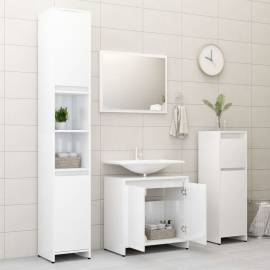 Set mobilier de baie, 3 piese, alb extralucios, pal, 4 image