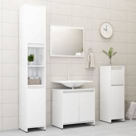 Set mobilier de baie, 3 piese, alb extralucios, pal, 3 image