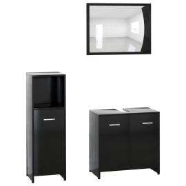 Set mobilier de baie, 3 piese, negru, pal, 2 image