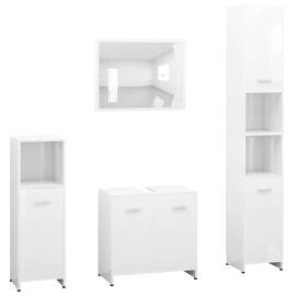 Set mobilier de baie, 4 piese, alb extralucios, pal, 2 image