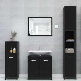 Set mobilier de baie, 4 piese, negru, pal