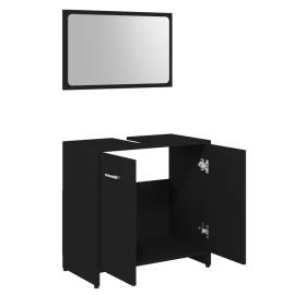 Set mobilier de baie, 4 piese, negru, pal, 4 image