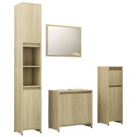 Set mobilier de baie, 4 piese, stejar sonoma, pal, 2 image