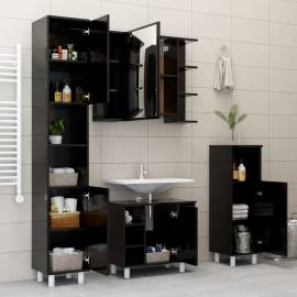 Set mobilier baie, 3 piece, negru, pal, 4 image