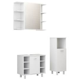 Set mobilier baie, 3 piese, alb extralucios, pal, 2 image