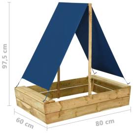 Groapă de nisip cu acoperiș, 80x60x97,5 cm, lemn de pin tratat, 6 image