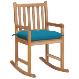 Scaun balansoar cu pernă albastru deschis, lemn masiv de tec