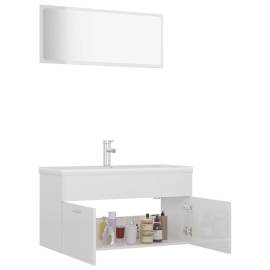Set mobilier de baie, alb extralucios, pal, 4 image