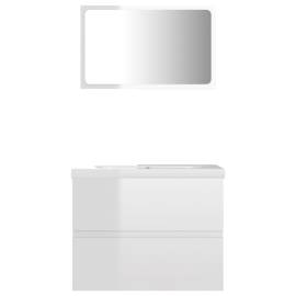 Set mobilier de baie, alb extralucios, pal, 6 image