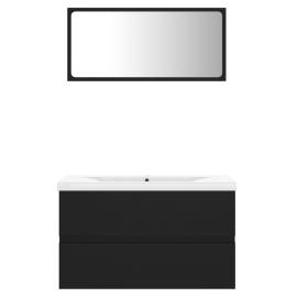 Set mobilier de baie, negru, pal, 6 image