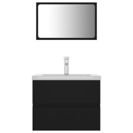 Set mobilier de baie, negru, pal, 6 image
