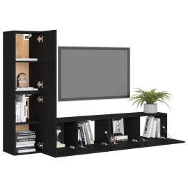 Set comode tv, 4 piese, negru, pal, 3 image