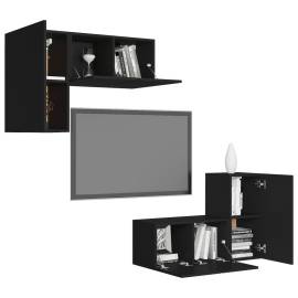 Set de dulapuri tv, 4 piese, negru, pal, 3 image