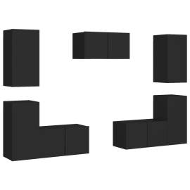 Set dulapuri tv, 7 piese, negru, pal, 2 image