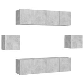 Set de dulapuri tv, 6 piese, gri beton, pal, 2 image