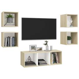 Set de dulapuri tv, 5 piese, alb și stejar sonoma, pal, 3 image
