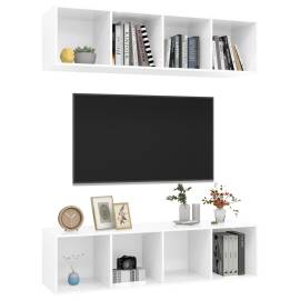 Dulapuri tv montate pe perete, 2 buc., alb extralucios, pal, 3 image